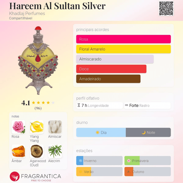 Khadlaj Hareem Al Sultan Silver - Perfume em óleo 35ml (Feminino)